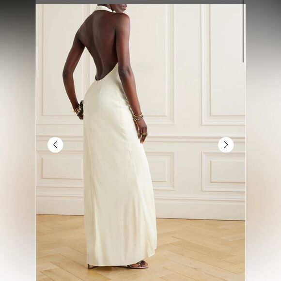 STAUD Giuseppe Draped Crepe Halter Neck Maxi Dress NWT - Picture 2 of 5